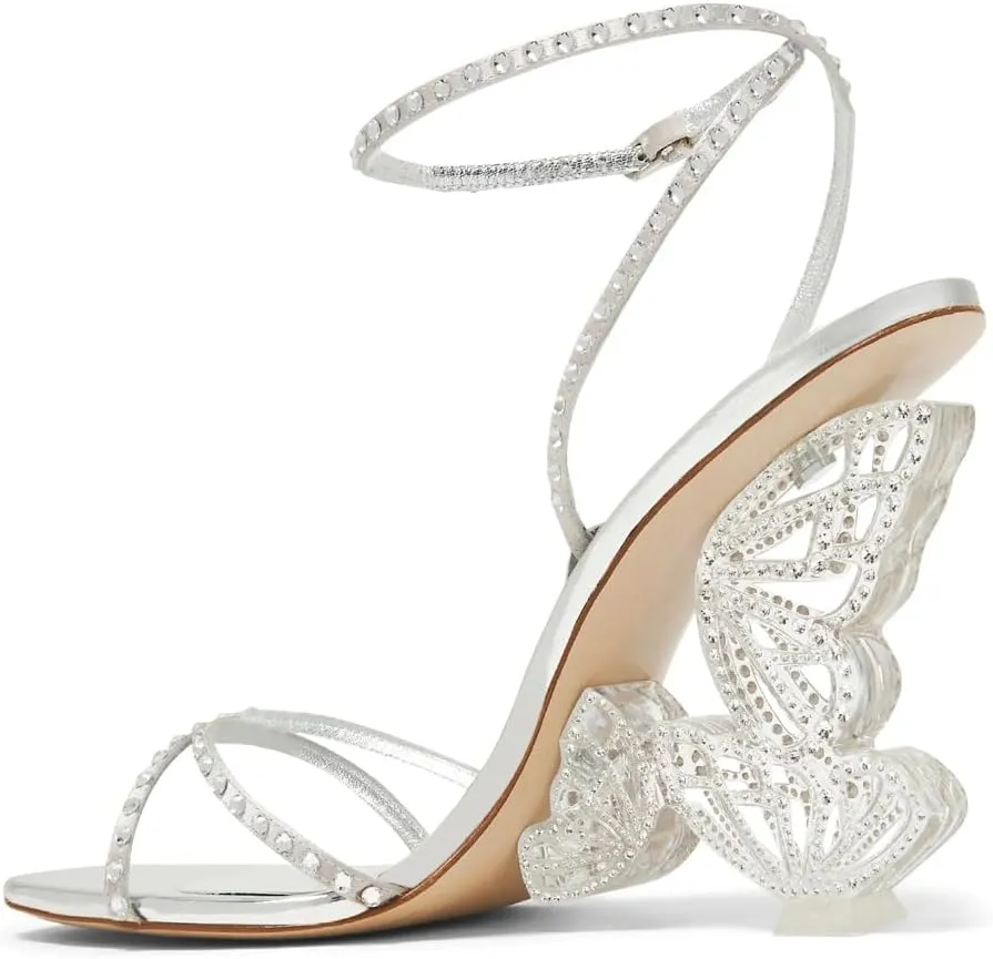 XYD Women Sexy Slender Straps Square Open Toe Sandals Butterfly Wing High Heels Evening Prom Shoes