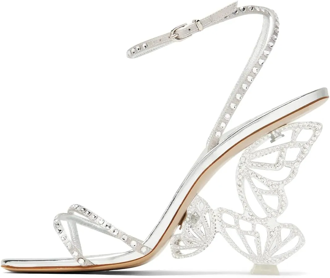 XYD Women Sexy Slender Straps Square Open Toe Sandals Butterfly Wing High Heels Evening Prom Shoes