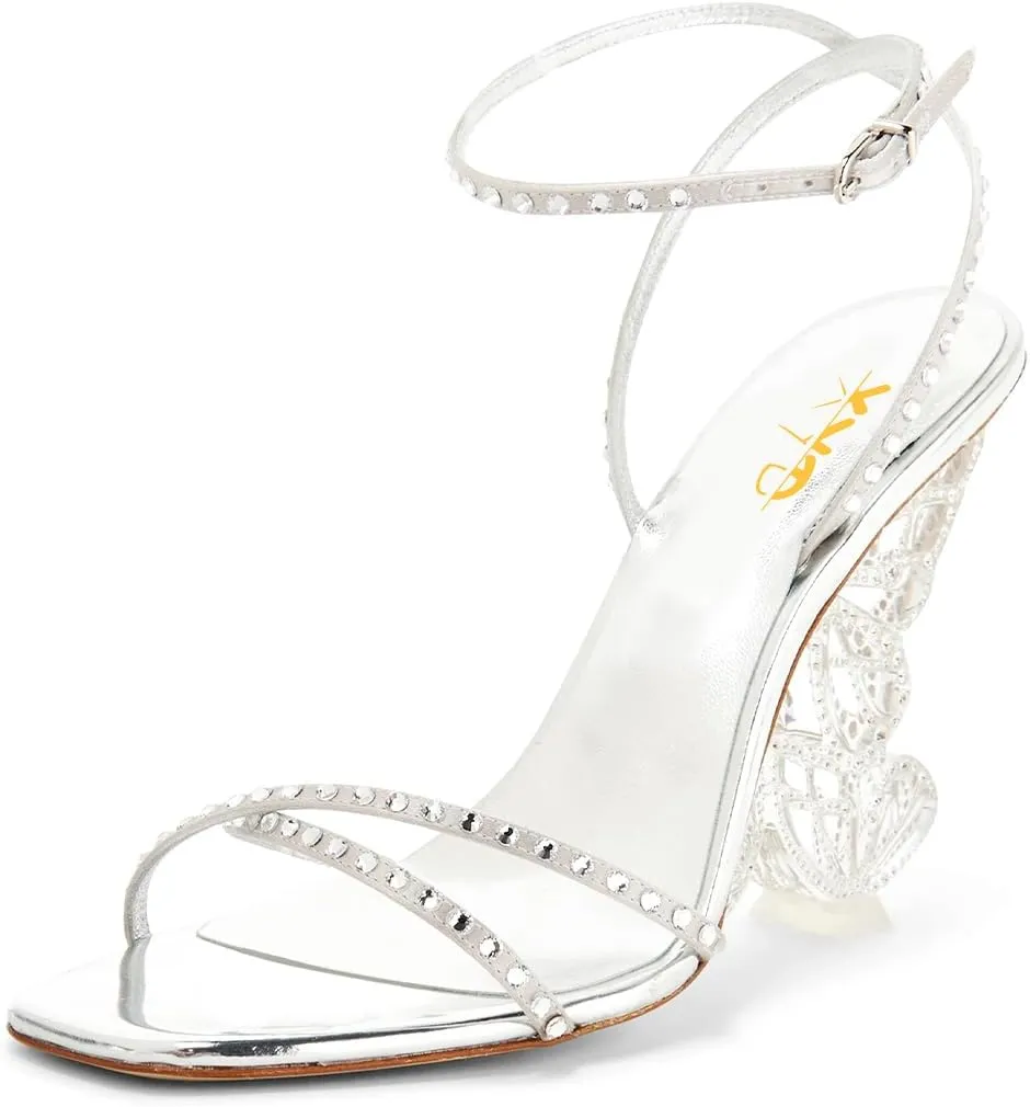XYD Women Sexy Slender Straps Square Open Toe Sandals Butterfly Wing High Heels Evening Prom Shoes