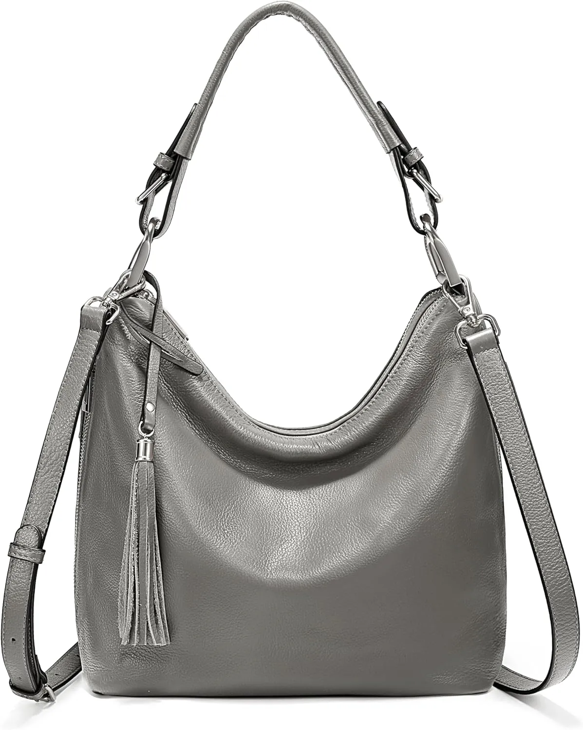 YALUXE Women's Genuine Leather Hobo Handbags Purses Shoulder Bags Cross-body Bags with Double Zippered Pockets
