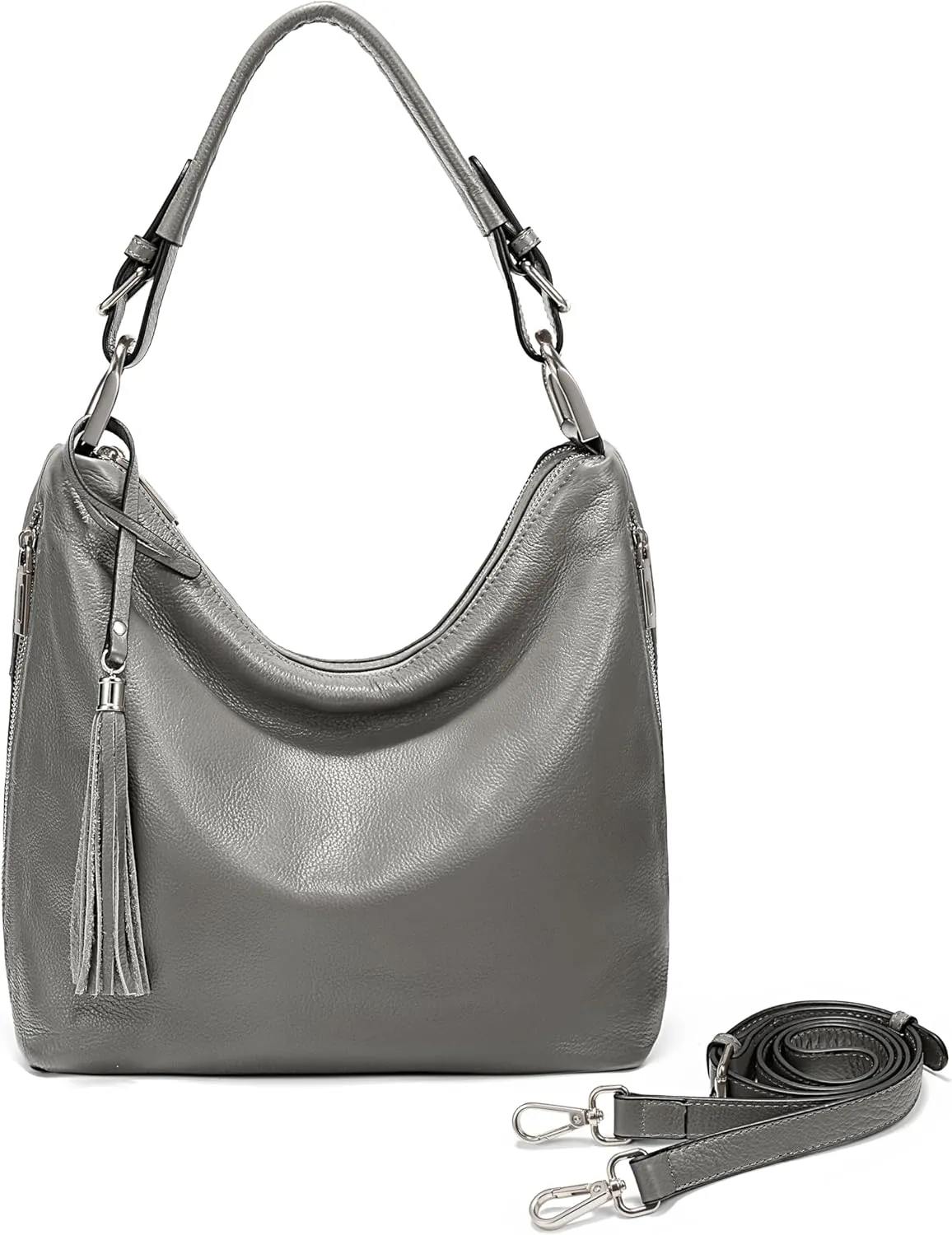 YALUXE Women's Genuine Leather Hobo Handbags Purses Shoulder Bags Cross-body Bags with Double Zippered Pockets