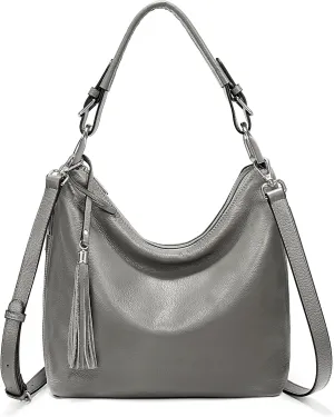 YALUXE Women's Genuine Leather Hobo Handbags Purses Shoulder Bags Cross-body Bags with Double Zippered Pockets