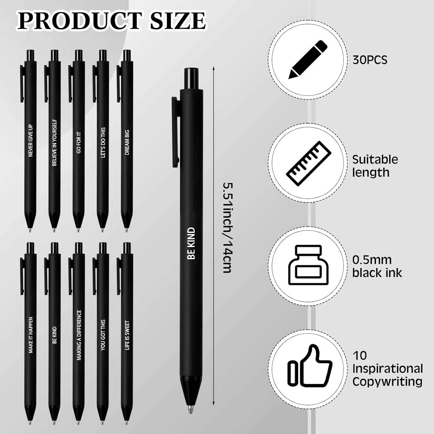 Yeaqee 30 Set Stress Balls for Adults Bulk Motivational Stress Balls Inspirational Quote Pens Organza Bags Funny Relief Gifts for Employees Coworkers Team(Black)