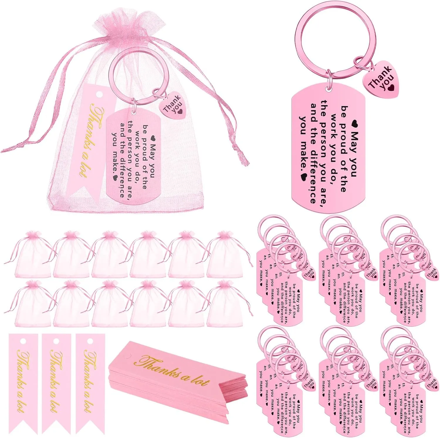 Yinkin 72 Pcs Employee Appreciation Gifts Bulk for Coworkers Thank You Gifts Keychains Organza Bags with Cards for Teacher Nurse Staff