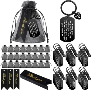Yinkin 72 Pcs Employee Appreciation Gifts Bulk for Coworkers Thank You Gifts Keychains Organza Bags with Cards for Teacher Nurse Staff