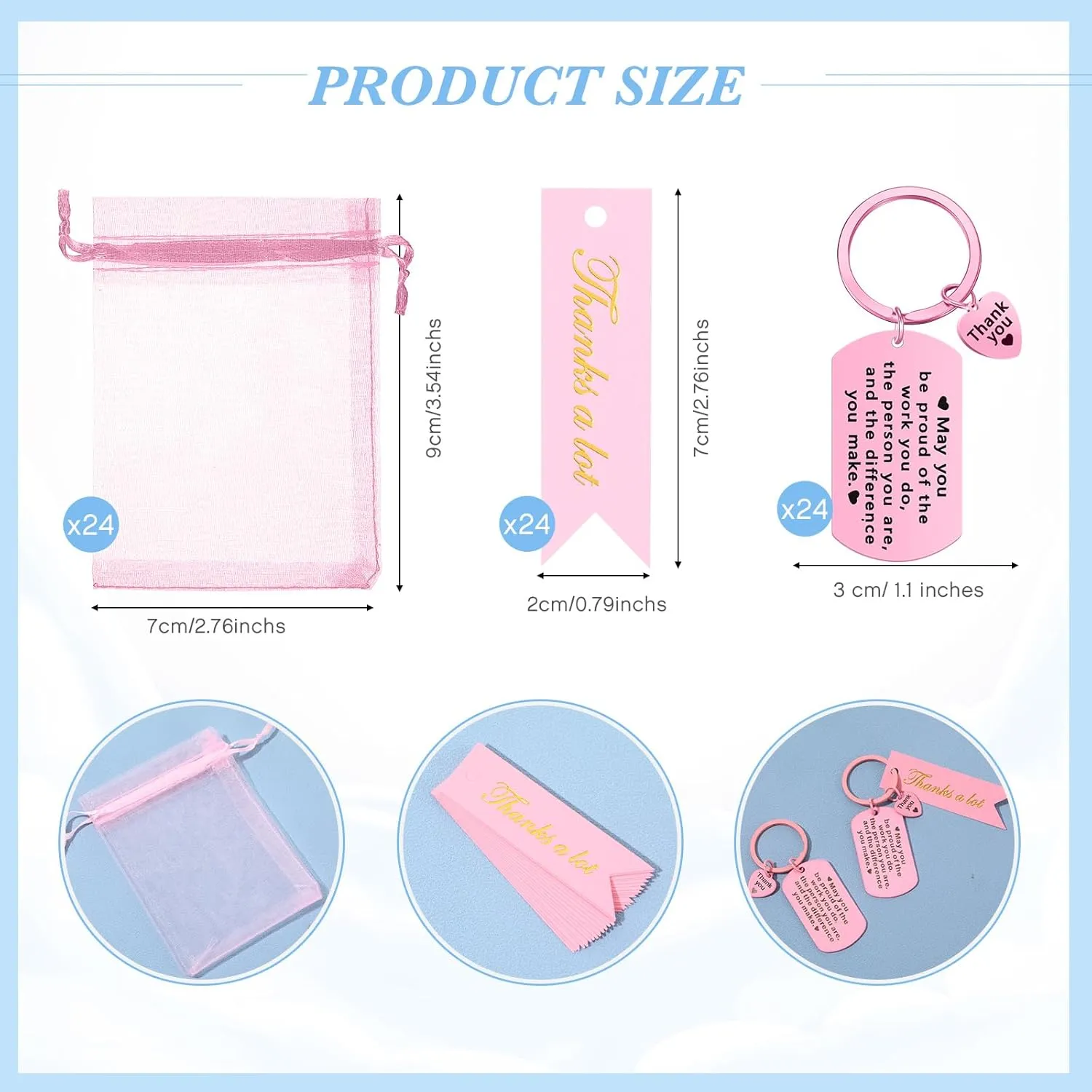 Yinkin 72 Pcs Employee Appreciation Gifts Bulk for Coworkers Thank You Gifts Keychains Organza Bags with Cards for Teacher Nurse Staff