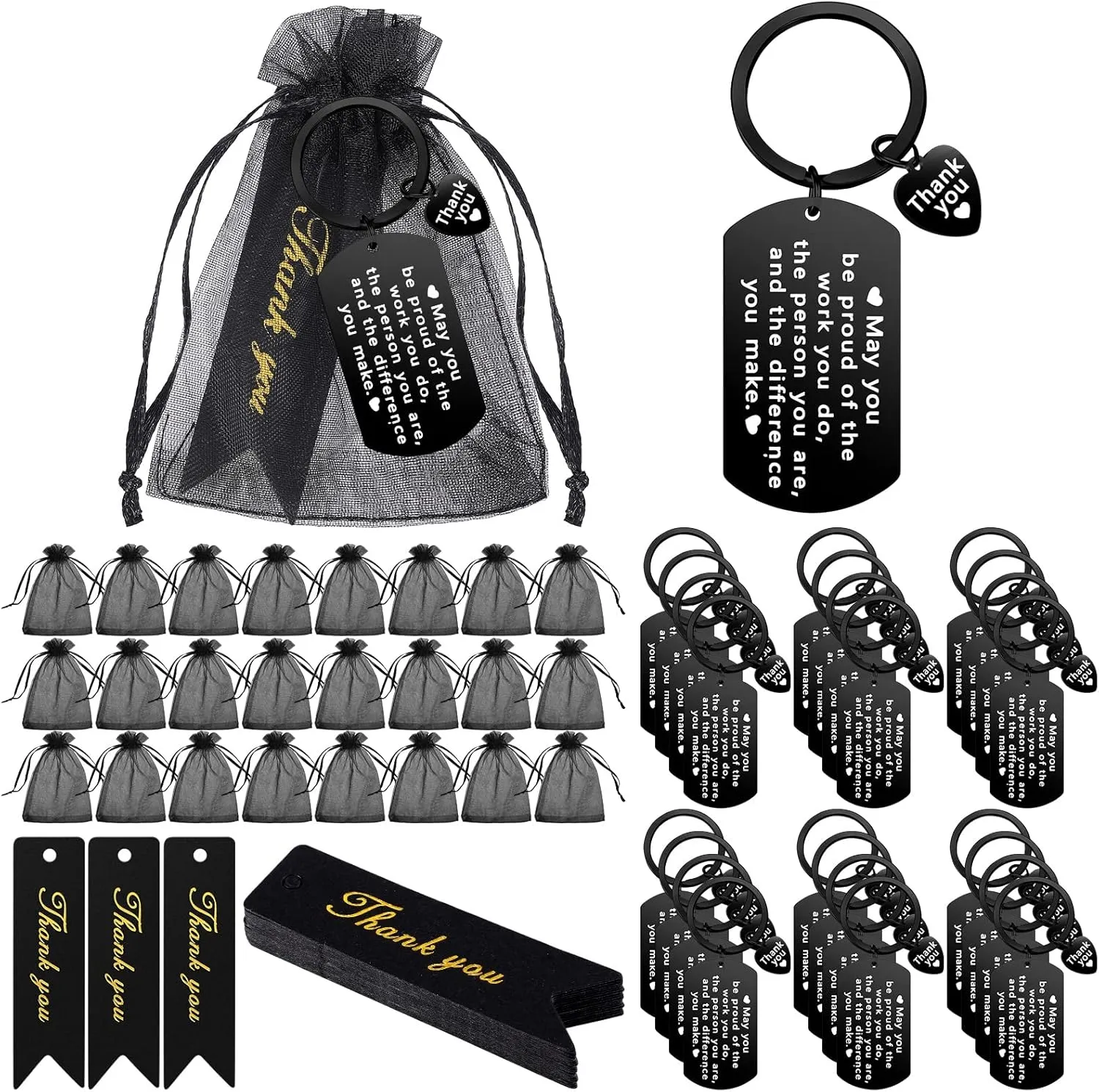 Yinkin 72 Pcs Employee Appreciation Gifts Bulk for Coworkers Thank You Gifts Keychains Organza Bags with Cards for Teacher Nurse Staff