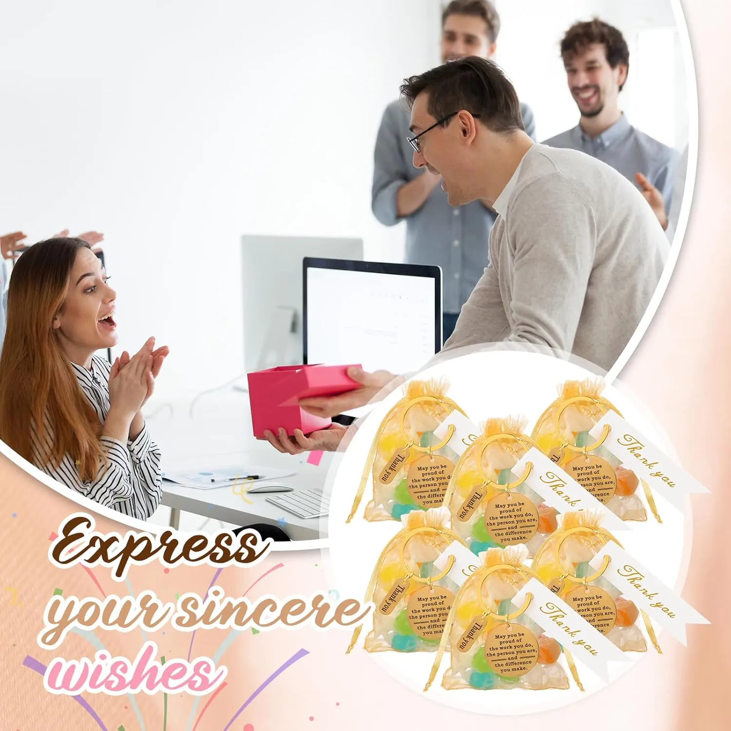 Yinkin 72 Pcs Employee Appreciation Gifts Bulk Staff Thank You Gifts Organza Bags with Thank You Cards for Graduation Teacher, Nurse Coworkers Appreciation Favors