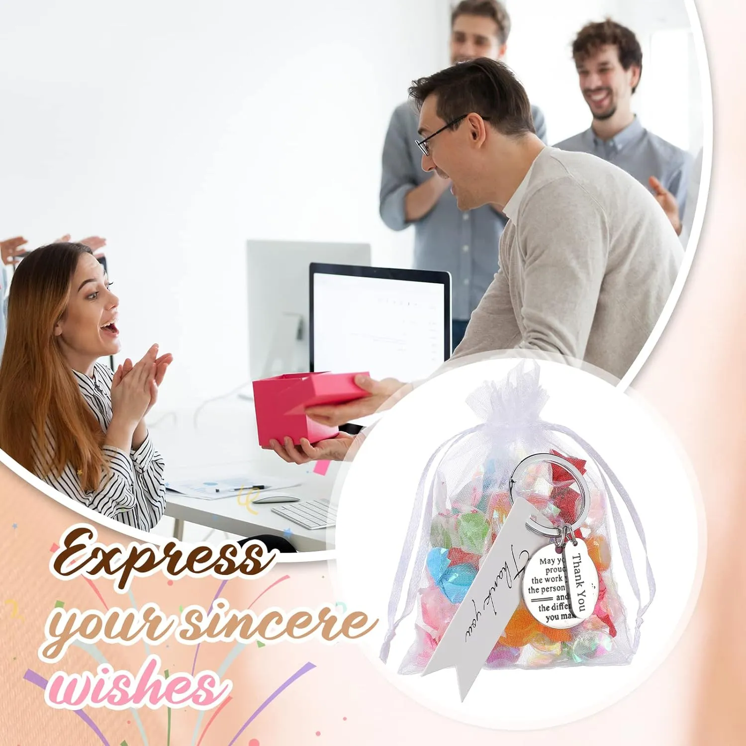 Yinkin 72 Pcs Employee Appreciation Gifts Bulk Staff Thank You Gifts Organza Bags with Thank You Cards for Graduation Teacher, Nurse Coworkers Appreciation Favors