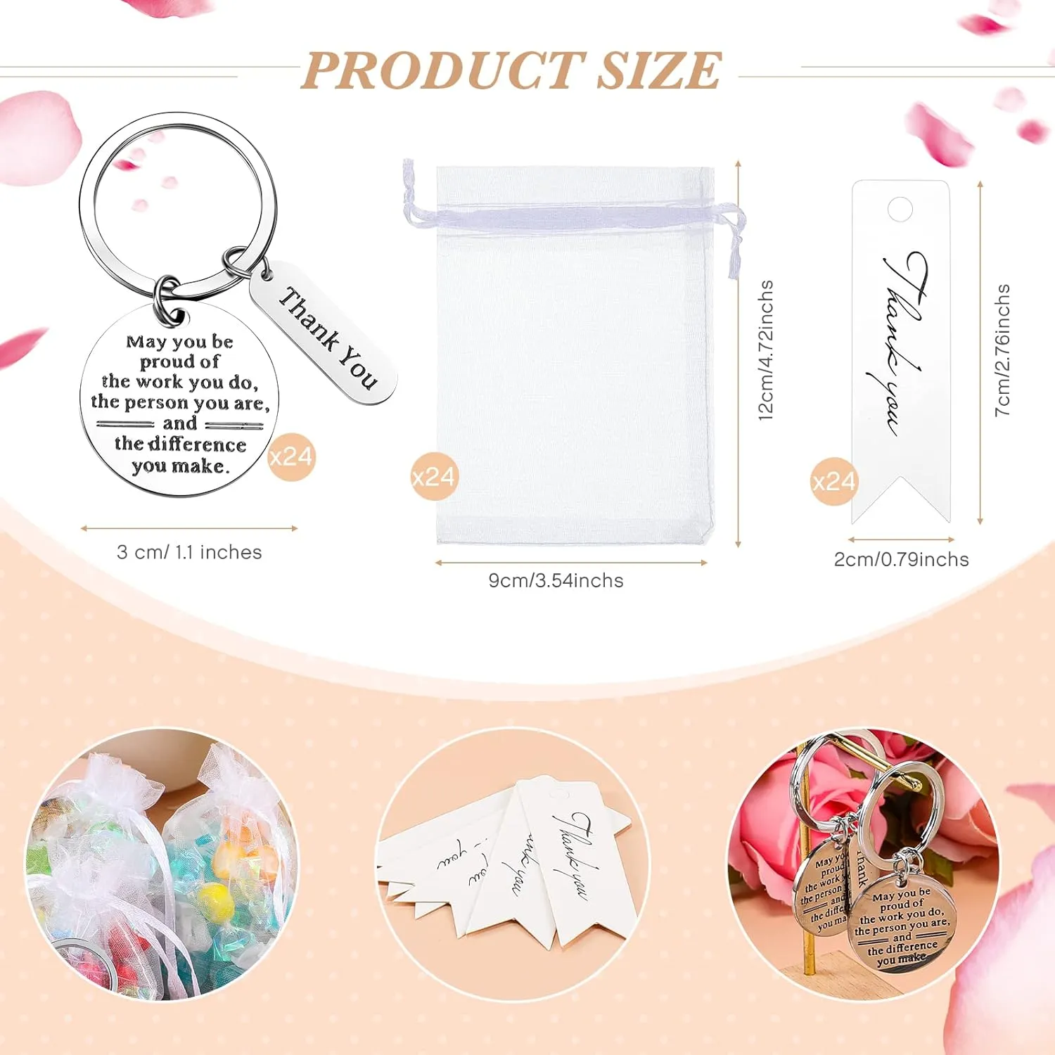 Yinkin 72 Pcs Employee Appreciation Gifts Bulk Staff Thank You Gifts Organza Bags with Thank You Cards for Graduation Teacher, Nurse Coworkers Appreciation Favors