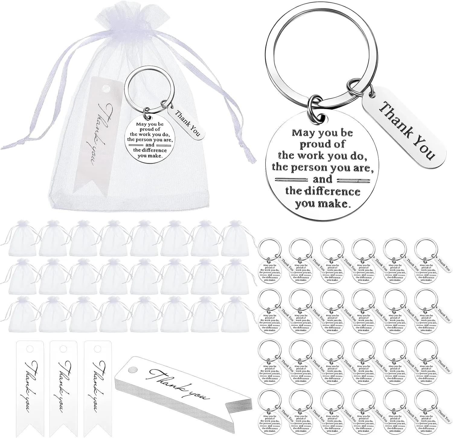 Yinkin 72 Pcs Employee Appreciation Gifts Bulk Staff Thank You Gifts Organza Bags with Thank You Cards for Graduation Teacher, Nurse Coworkers Appreciation Favors