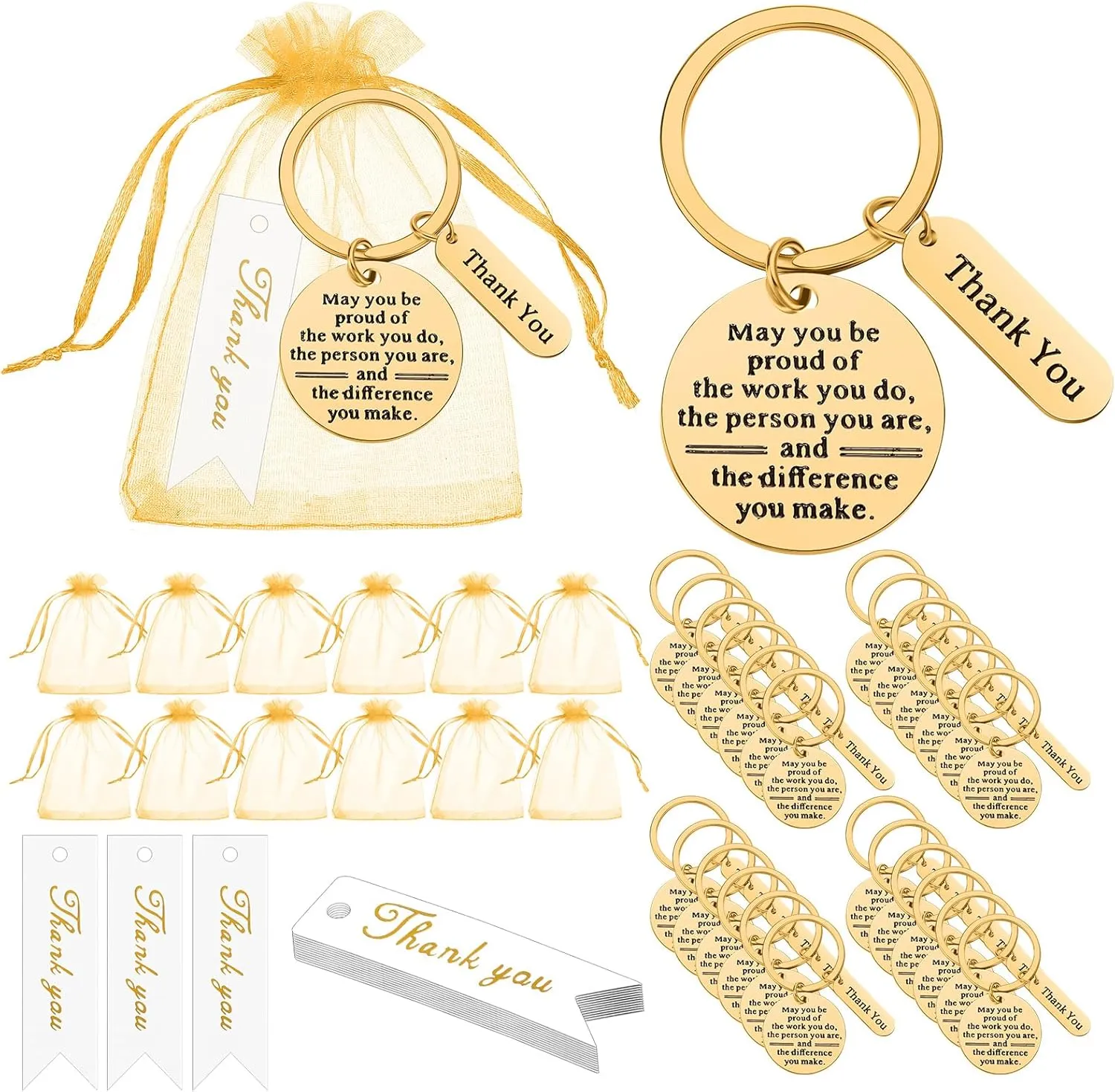 Yinkin 72 Pcs Employee Appreciation Gifts Bulk Staff Thank You Gifts Organza Bags with Thank You Cards for Graduation Teacher, Nurse Coworkers Appreciation Favors