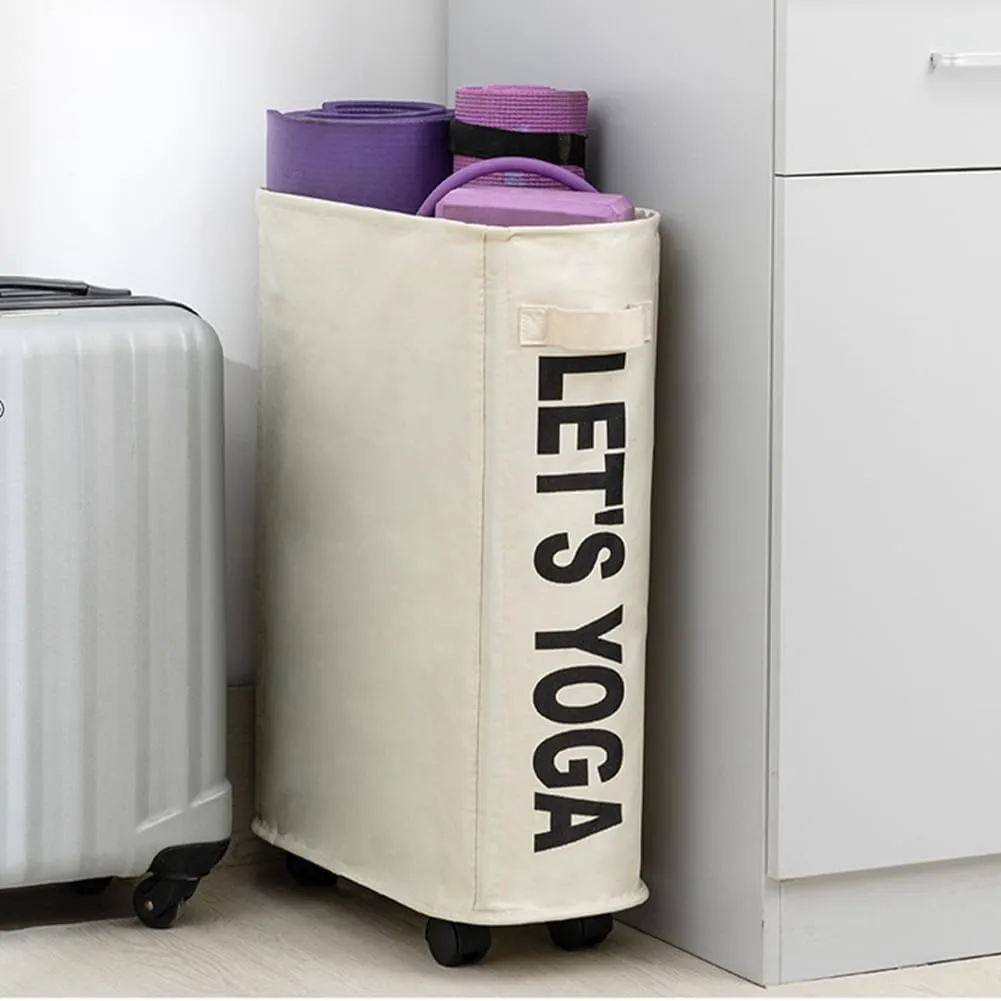 Yoga Mat Storage Home Gym Foldable Storage Basket with 4 Wheels Canvas Organizer