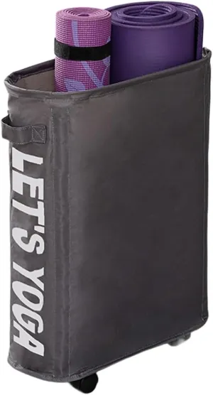 Yoga Mat Storage Home Gym Foldable Storage Basket with 4 Wheels Canvas Organizer
