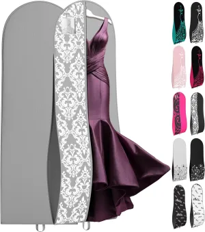 Your Bags 72" Wedding Dress Bag for Gowns Long - Long Garment Bags for Hanging Clothes & Closet Storage - Durable Travel Bag for Women with ID Window - (Grey/White Damask Print)