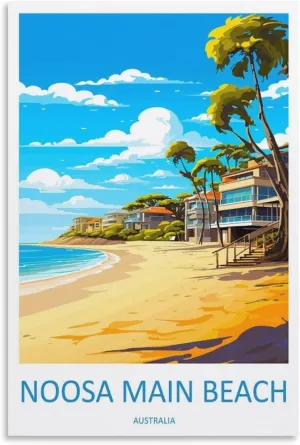 ZJLAMZ Noosa Main Beach Travel Print Noosa Main Beach Décor Noosa Main Beach Australia Poster Canvas Posters Wall Art Bedroom Office Room Decor Gift Unframe 20x30inch(50x75cm)