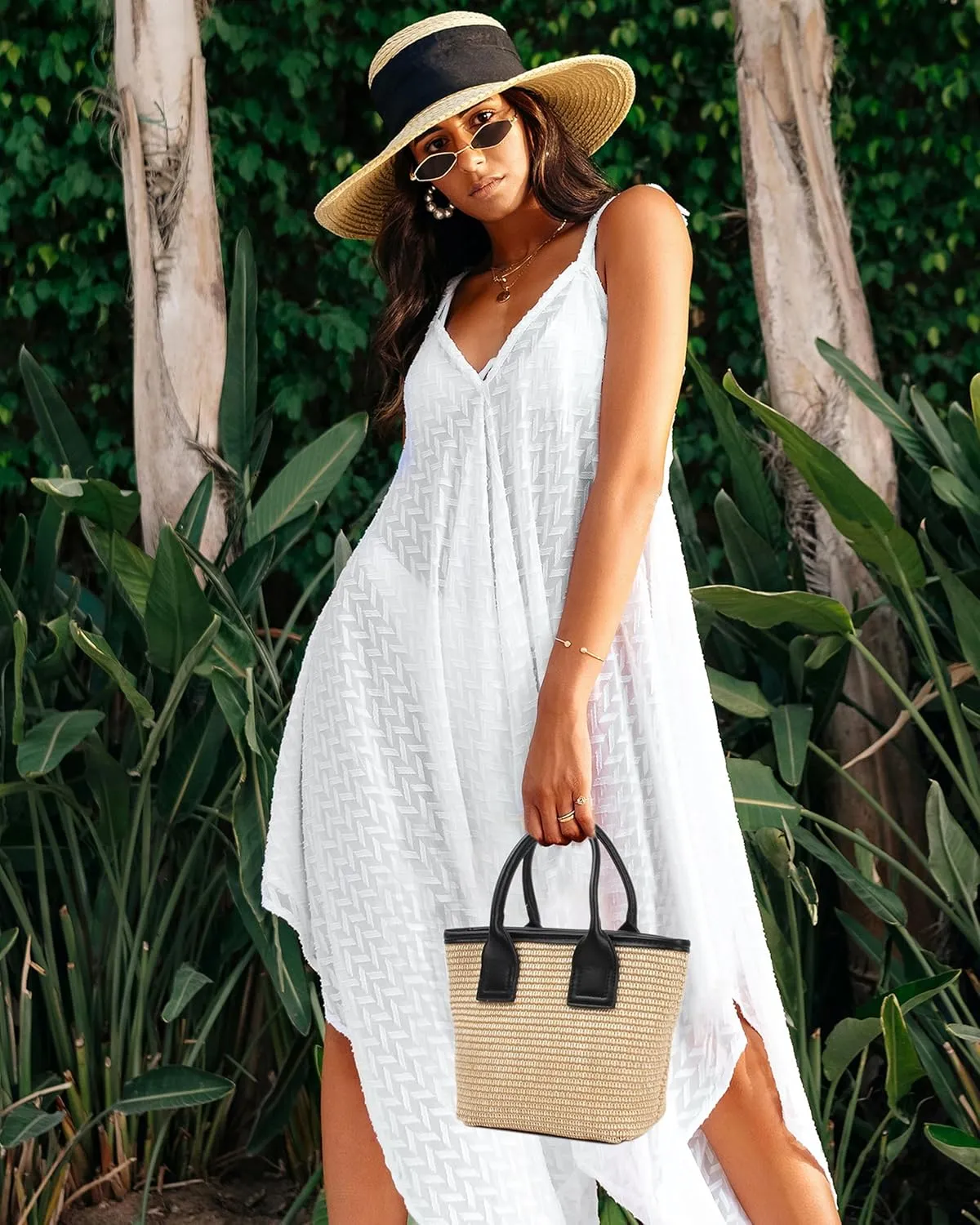ZLM BAG US Women's Straw Top Handle Bag Handwoven Crochet Crossbody Shoulder Bag Summer Hobo Purse