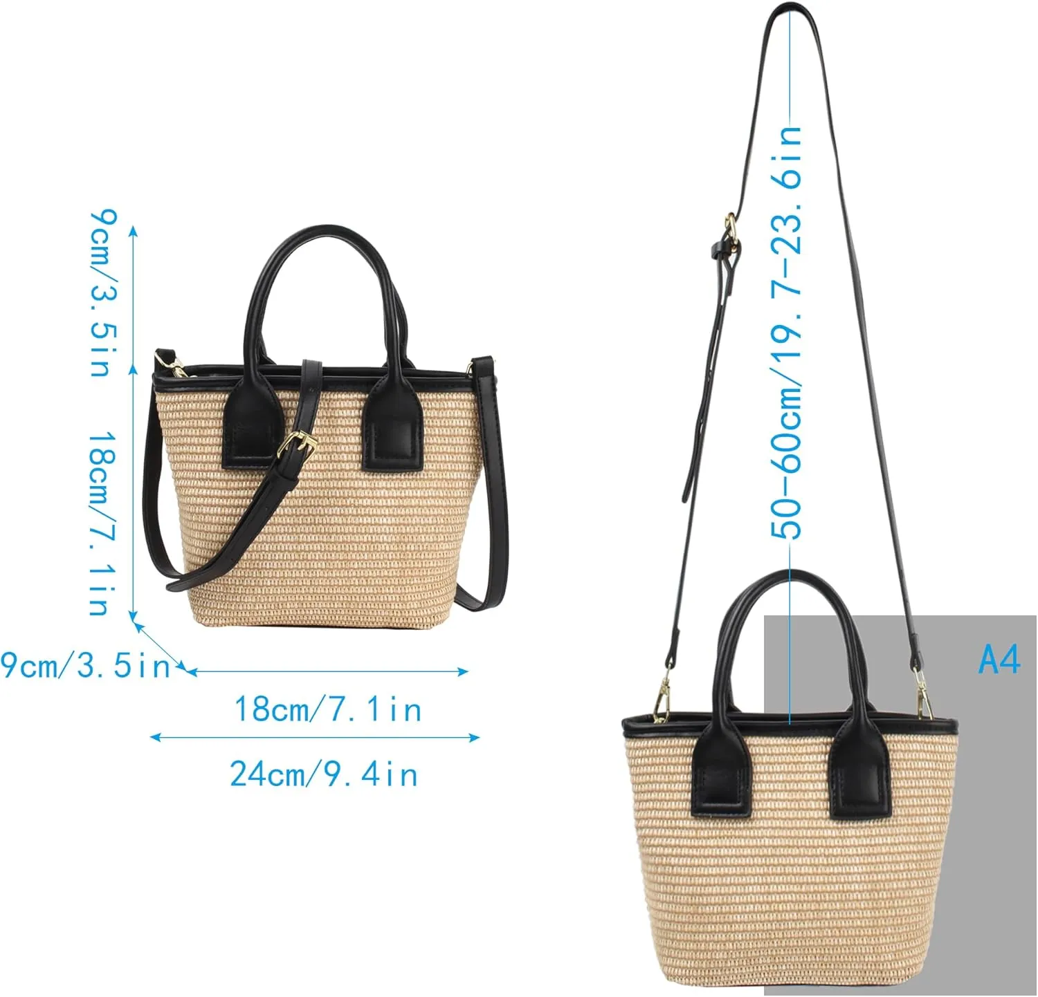 ZLM BAG US Women's Straw Top Handle Bag Handwoven Crochet Crossbody Shoulder Bag Summer Hobo Purse