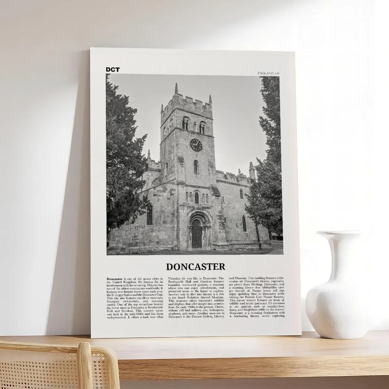 ZMLWMY Doncaster Black And White, England City Map Travel Landscape Poster for Room Aesthetics Canvas Wall Art And Print 24x36inch(60x90cm)