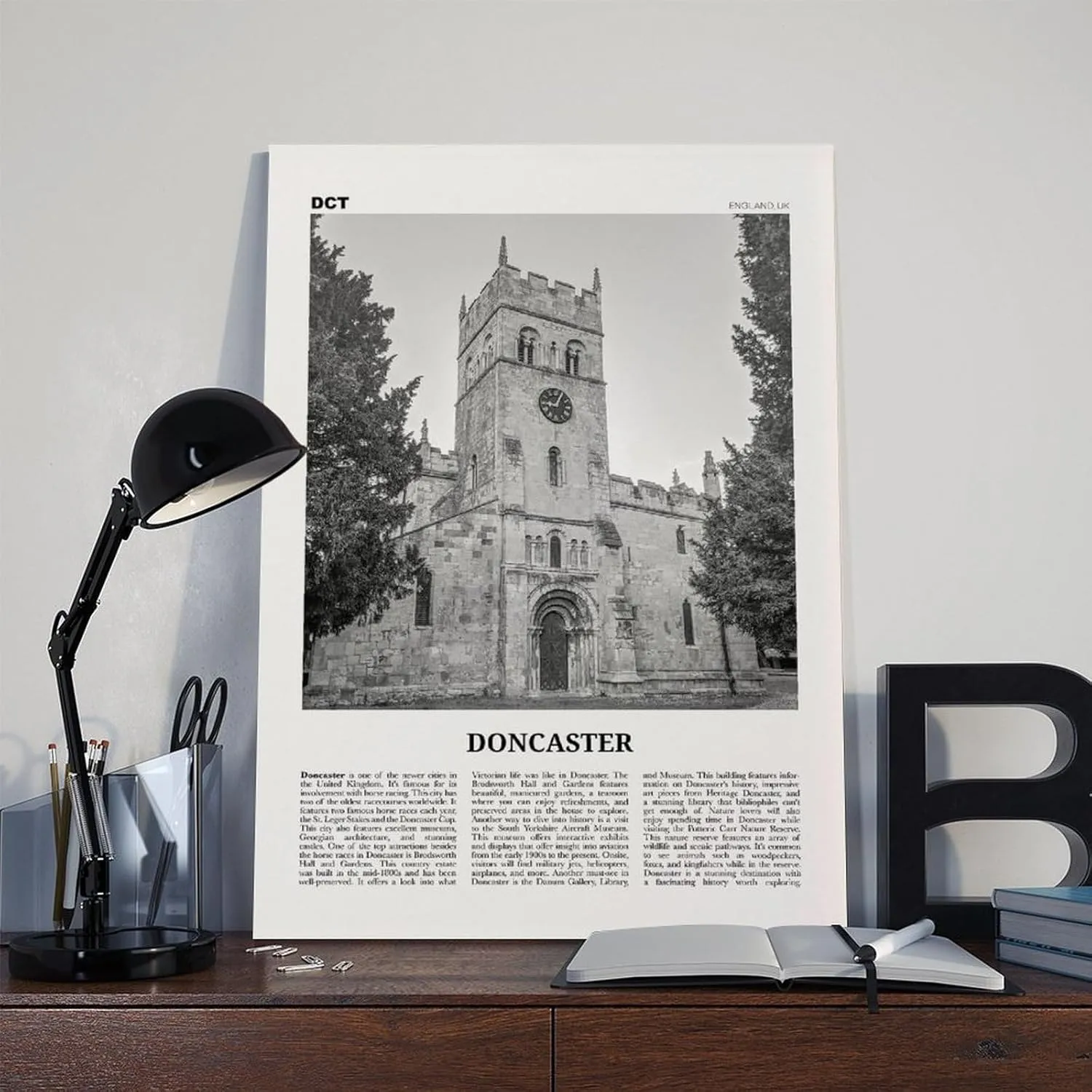ZMLWMY Doncaster Black And White, England City Map Travel Landscape Poster for Room Aesthetics Canvas Wall Art And Print 24x36inch(60x90cm)