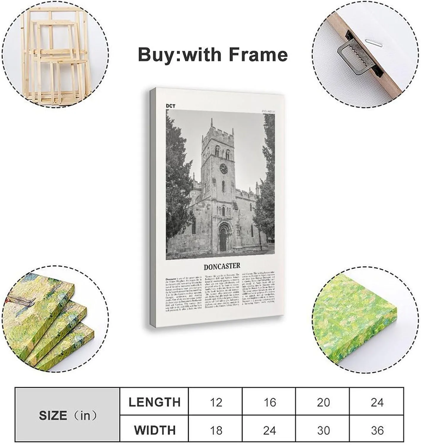 ZMLWMY Doncaster Black And White, England City Map Travel Landscape Poster for Room Aesthetics Canvas Wall Art And Print 24x36inch(60x90cm)