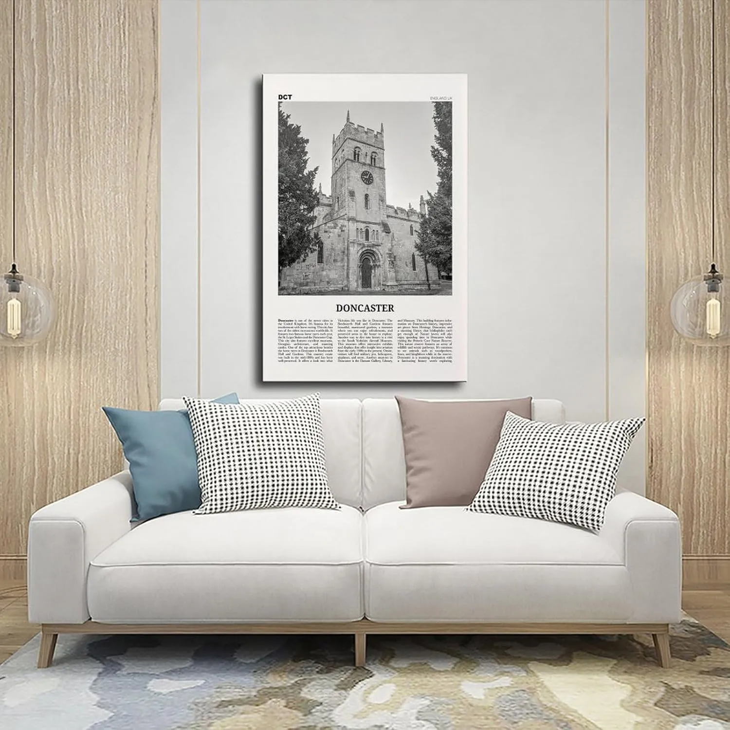 ZMLWMY Doncaster Black And White, England City Map Travel Landscape Poster for Room Aesthetics Canvas Wall Art And Print 24x36inch(60x90cm)