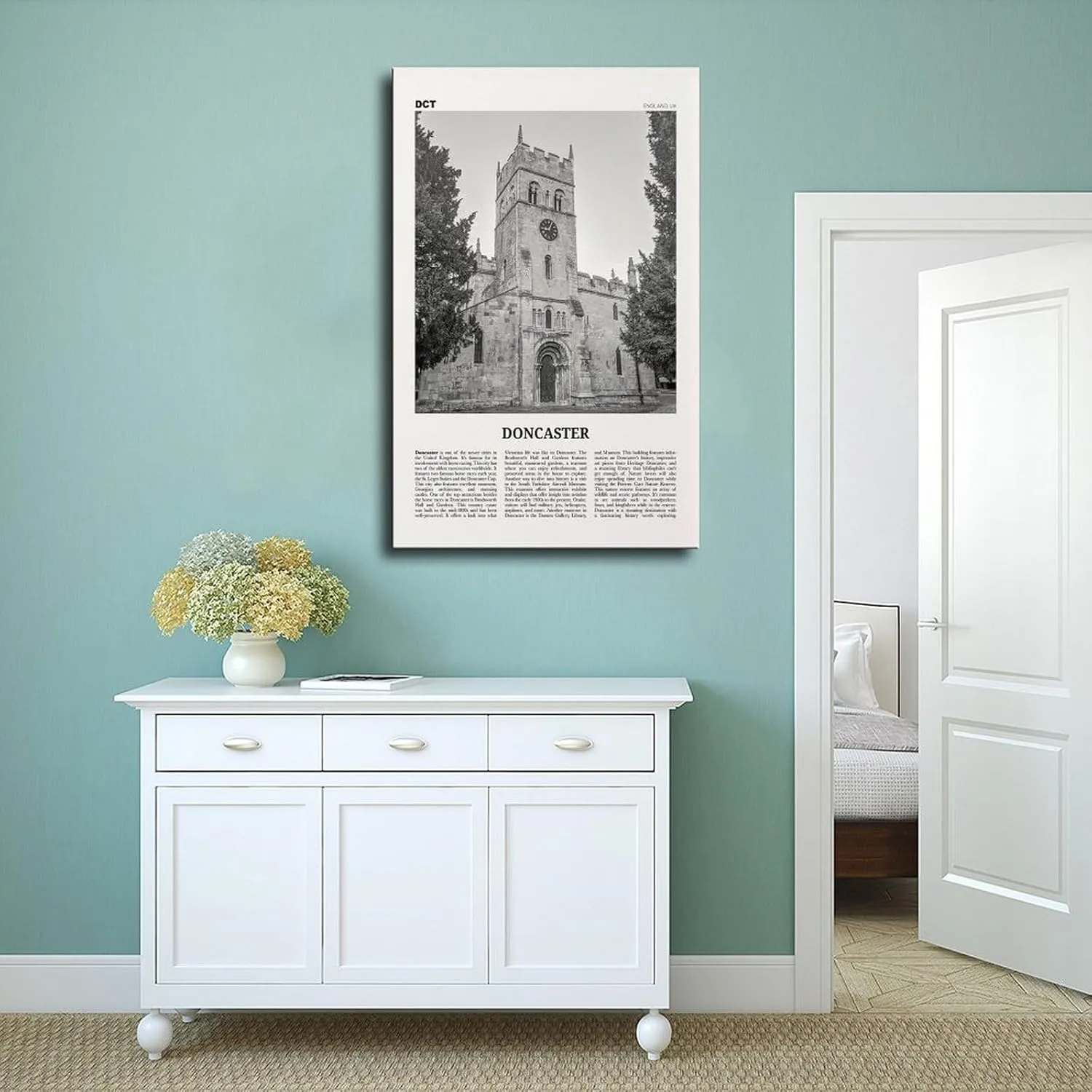 ZMLWMY Doncaster Black And White, England City Map Travel Landscape Poster for Room Aesthetics Canvas Wall Art And Print 24x36inch(60x90cm)
