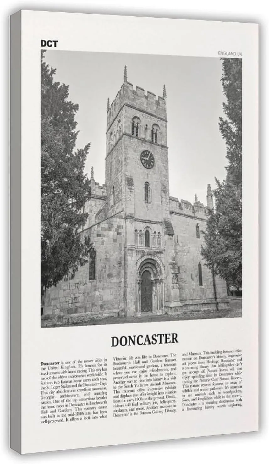 ZMLWMY Doncaster Black And White, England City Map Travel Landscape Poster for Room Aesthetics Canvas Wall Art And Print 24x36inch(60x90cm)