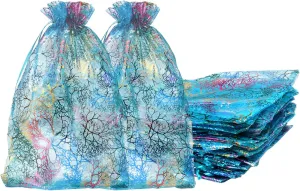 Zwish 50 Pack 8x12 Inches Organza Gift Bags Blue Coralline Style for Toys Candy Chocolate Party Christmas Wedding Favor Gift