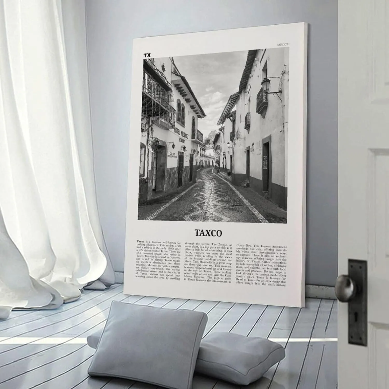 ZYSYML Taxco Print Black And White, Taxco Wall Art, Taxco Poster, Taxco Photo, Taxco Wall Décor, Taxco Map, Mexico Canvas Wall Art Poster Ready to Hang Framed 16x24inch