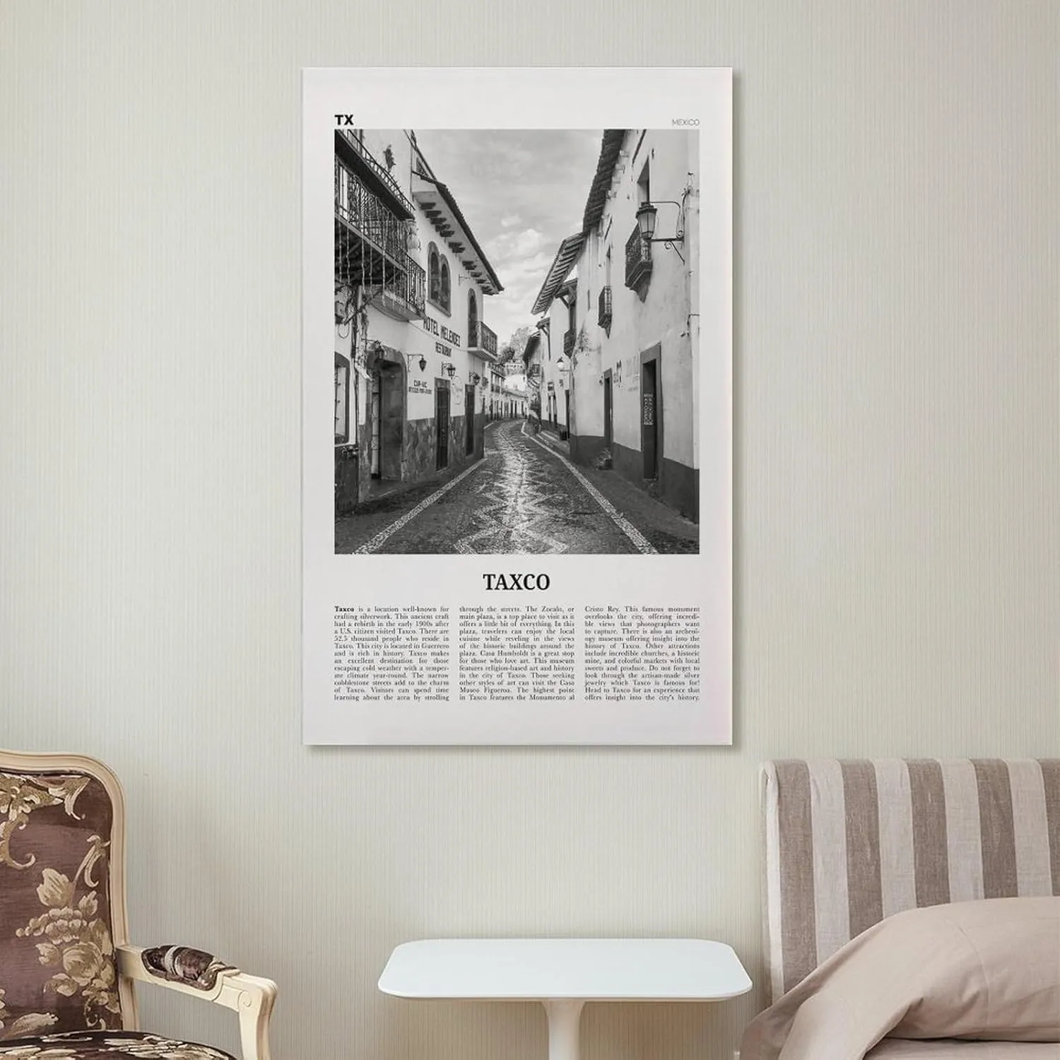 ZYSYML Taxco Print Black And White, Taxco Wall Art, Taxco Poster, Taxco Photo, Taxco Wall Décor, Taxco Map, Mexico Canvas Wall Art Poster Ready to Hang Framed 16x24inch