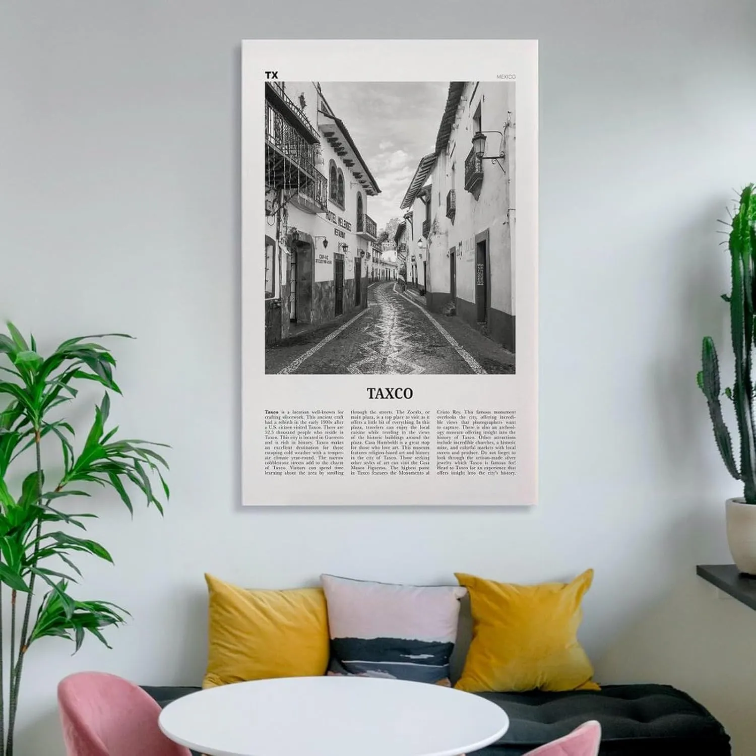 ZYSYML Taxco Print Black And White, Taxco Wall Art, Taxco Poster, Taxco Photo, Taxco Wall Décor, Taxco Map, Mexico Canvas Wall Art Poster Ready to Hang Framed 16x24inch