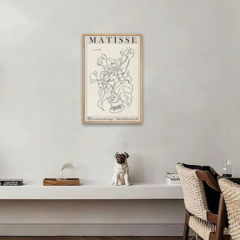 Zzudis Matisse Wall Art,Black and Beige Abstract Flower Canvas Printing, Minimalist Wall Art Decor,Boho Room Wall Painting Decor-12''x16'' Inch Natural Framed